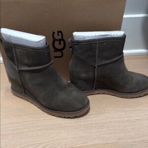 UGG Dark Brown Suede Wedge Boots